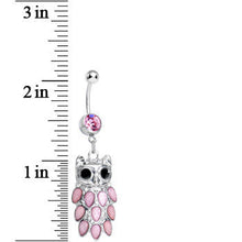 Load image into Gallery viewer, Pink Gem Dressed Up Owl Dangle Belly Ring
