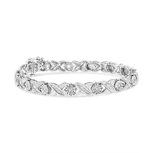 Load image into Gallery viewer, .925 Sterling Silver 1.0 Cttw Round-Brilliant and Baguette Cut Diamond Miracle-Set X-Link 7" Tennis Bracelet (I-J Color, I2-I3 Clarity)
