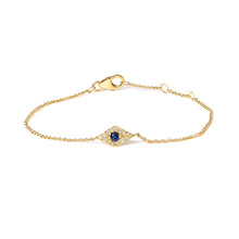 Load image into Gallery viewer, 10K Yellow Gold Blue Sapphire and Diamond Accent Evil Eye Station Link Bracelet  (H-I Color, I1-I2 Clarity) - Size 7"
