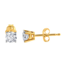 Load image into Gallery viewer, AGS Certified 14K Yellow Gold 1/2 Cttw 4 Prong Set Brilliant Round-Cut Solitaire Diamond Push Back Stud Earrings (O-P, Color, SI2-I1 Clarity)
