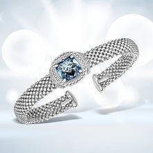 Load image into Gallery viewer, Popcorn Texture Cuff Bangle with Blue Topaz and Diamonds in Sterling Silver
