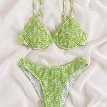 Load image into Gallery viewer, Bikini Ditsy Floral Tie Front Bandeau V Neck 2 Piece Swimsuit for Women – High Cut Cheeky Bikini Set with Hollow Out Detail and Stretchy Polyamide Fabric – Flirty Summer Beachwear for Poolside Style and Tropical Getaways
