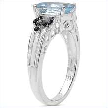Load image into Gallery viewer, 1.92 Carat Genuine Aquamarine &amp; Black Spinel .925 Sterling Silver Ring
