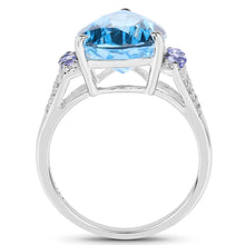 Load image into Gallery viewer, 6.86 Carat Genuine Swiss Blue Topaz, Tanzanite &amp; White Topaz .925 Sterling Silver Ring
