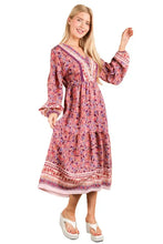 Load image into Gallery viewer, Floral Printed Boho V-Neck Balloon Sleeve Dress For Summer – Boho V-Neck Dress, Balloon Sleeve Dress, Floral Printed Dress, Feminine Boho Dress, Chic Summer Dress
