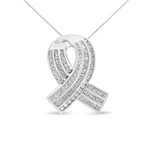 Load image into Gallery viewer, 14K White Gold 2 5/8 Cttw Channel Set Round and Baguette Diamond Awareness Ribbon Pendant (H-I Color, I1-I2 Clarity) - Chain Not Included

