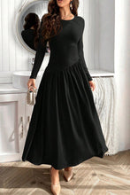 Load image into Gallery viewer, Ruched Round Neck Long Sleeve Dress Chic &amp; Figure-Flattering Dress For Women Luxury Black Dress
