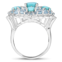 Load image into Gallery viewer, 6.18 Carat Genuine Turquoise and Blue Topaz .925 Sterling Silver Ring
