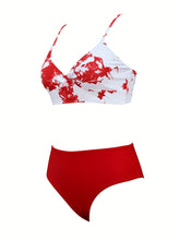 Load image into Gallery viewer, Coastal Flair V-Neck Bikini Set – Eye-Catching Random Print Two-Piece Chic Swimsuit with Spaghetti Straps High Cut Shorts and Ultra-Stretch Comfort – Women’s Summer Swimwear for Beach Days &amp; Casual Poolside Vibes
