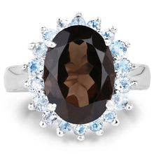 Load image into Gallery viewer, 6.79 Carat Genuine Smoky Quartz &amp; Blue Topaz .925 Sterling Silver Ring
