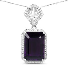 Load image into Gallery viewer, 7.37 Carat Genuine Amethyst and White Zircon .925 Sterling Silver Pendant
