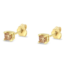 Load image into Gallery viewer, IGI Certified 3/8 Cttw Princess-Cut Square Diamond 4-Prong Solitaire Stud Earrings in 14K Yellow Gold (K-L Color, I1-I2 Clarity)

