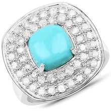 Load image into Gallery viewer, 2.80 Carat Genuine Turquoise and White Diamond .925 Sterling Silver Ring
