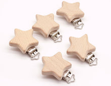 Load image into Gallery viewer, Modern Wood Naural Nipple Chain Accessories BPA Free Cute Modelling Beech Pacifier Clip Small Elephant Heart-shaped Holder for Pacifier
