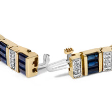 Load image into Gallery viewer, 14K Yellow Gold 2/5 Cttw Diamond &amp; 8.0 Cttw Baguette Cut Blue Sapphire Alternating Link Bracelet (G-H Color, VS1-VS2 Clarity) - 7" Inches
