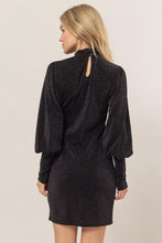 Load image into Gallery viewer, Glitter Mock Neck Long Sleeve Mini Dress – Sparkling Mock Neck Dress, Elegant, Flattering, Glitter Knit Dress, Elegant Mini Dress, Long Sleeve Party Dress, Statement Evening Dress
