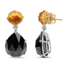 Load image into Gallery viewer, 18K White and Yellow Gold 1/5 Cttw Diamond with Round Yellow Citrine and 20x15mm Pear Cut Black Onyx Gemstone Dangle Earring (G-H Color, SI1-SI2 Clarity)
