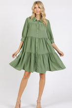 Load image into Gallery viewer, Button Detail Collared Neck Tiered Shirt Dress – Elegant Buttoned Shirt Dress with Tiered Design and Classic Collar
