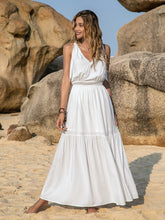 Load image into Gallery viewer, White V-Neck Tie Shoulder Maxi Dress Effortless &amp; Flowy Summer Essential Long Girls Dress

