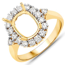 Load image into Gallery viewer, 0.54 Carat Genuine White Diamond 14K Yellow Gold Semi Mount Ring - holds 9x7mm Cushion Gemstone
