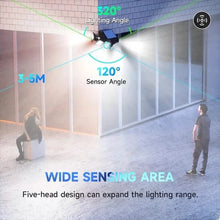Load image into Gallery viewer, 5 Heads Solar 300 LED Light Outdoor Motion Sensor Waterproof Wide-angle Illumination Wall Lamp
