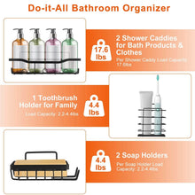 Load image into Gallery viewer, 5-Pack: Shower Caddy Shelves with 18 Inbuilt Hooks

