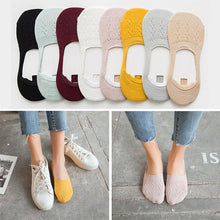 Load image into Gallery viewer, 5 Pairs Women Cotton Low Cut Socks Solid Snowflake Soft Summer Silicone Non-slip Deep Mouth Prevent Heel Loss Slipper Socks For Women
