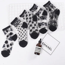 Load image into Gallery viewer, 5 Pairs Young Girl Funny Cute Fashion Colorful Candy Dot Red Lips Wave Socks Sweet Women Thin Summer Ankle Crystal Sheer Socks For Women
