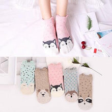 Load image into Gallery viewer, 5 Pairs/Set Women's Cotton Happy Cute Cat Short Socks Print Cartoon Animal Casual Summer Socks Red Heart Funny Ankle Socks Pure Cotton Socks For Men And Women
