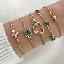 Load image into Gallery viewer, 5-Pieces: Love Full Throw Diamond Shining Infinite Symbol Geometry Green Rhinestone Bracelet Set
