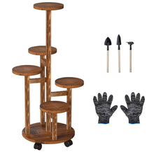 Load image into Gallery viewer, 5-Tier Plant Stand with 4 Detachable Wheels Wooden Plant Pot Rolling Shelf
