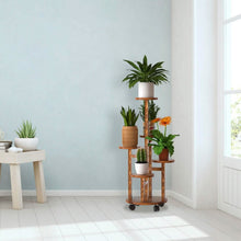Load image into Gallery viewer, 5-Tier Plant Stand with 4 Detachable Wheels Wooden Plant Pot Rolling Shelf

