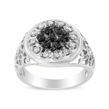 Load image into Gallery viewer, .925 Sterling Silver 1/4 Cttw White and Black Treated Diamond Halo Cluster Ring for Men (I-J Color, I3 Clarity) - Size 10
