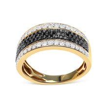 Load image into Gallery viewer, 14K Yellow Gold Plated .925 Sterling Silver 1 1/4 Cttw White and Black Treated Diamond Multi Row Band (Black/I-J Color, I2-I3 Clarity) - Size 10
