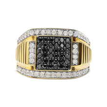 Load image into Gallery viewer, Men's 14K Yellow Gold Plated .925 Sterling Silver 1 1/2 Cttw White and Black Treated Diamond Cluster Ring (Black / I-J Color, I2-I3 Clarity) - Size 10
