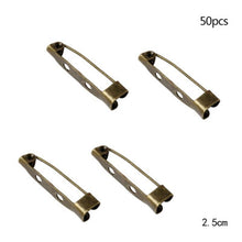 Load image into Gallery viewer, 50 Pcs/Lot 15 20 25 30 35 mm 40mm Brooch Clip Base Pin Safety Pin Brooch Set Blank Base For Jewelry Making Supplies Bar Pins Brooch Pin Backs Safety Clasp Gold and Silver Safety Pins
