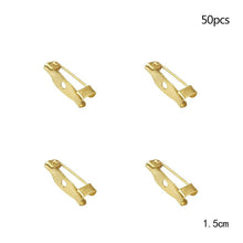 Load image into Gallery viewer, 50 Pcs/Lot 15 20 25 30 35 mm 40mm Brooch Clip Base Pin Safety Pin Brooch Set Blank Base For Jewelry Making Supplies Bar Pins Brooch Pin Backs Safety Clasp Gold and Silver Safety Pins
