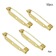 Load image into Gallery viewer, 50 Pcs/Lot 15 20 25 30 35 mm 40mm Brooch Clip Base Pin Safety Pin Brooch Set Blank Base For Jewelry Making Supplies Bar Pins Brooch Pin Backs Safety Clasp Gold and Silver Safety Pins
