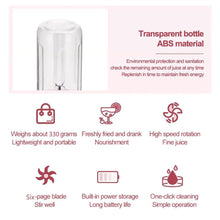 Load image into Gallery viewer, 500Ml Portable Blender 6 Blades Usb Rechargeable Fresh Fruit Juice Mixer Electric Shake Cup Cute Blender Smoothie Ice Crush Cup Electric Juicer Machines Stainless Steel Blade for Smoothies Lemon Orange Lime Fruit USB Rechargeable Mixer

