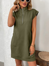 Load image into Gallery viewer, Retro Brown Half-Zip Cap Sleeve Mini Dress Classic &amp; Vintage Design Dress For Girls
