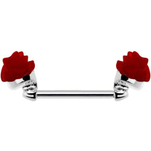 Load image into Gallery viewer, 14G 5/8 Fancy Red Rose Flower Nipple Barbell Set
