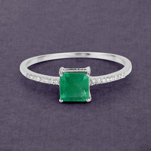 Load image into Gallery viewer, 0.64 Carat Genuine Zambian Emerald and White Diamond 14K White Gold Ring
