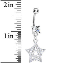Load image into Gallery viewer, Clear Gem Paved Star Within a Star Dangle Belly Ring
