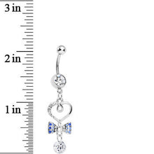 Load image into Gallery viewer, Clear CZ Drop Blue Gem Bow Half Paved Heart Dangle Belly Ring
