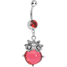 Load image into Gallery viewer, Red Gem Luminous Orb Victorian Roses Dangle Belly Ring
