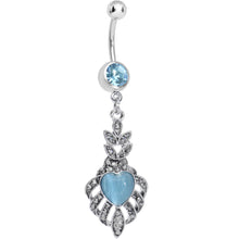 Load image into Gallery viewer, Aqua Gem Royal Blue Heart Dangle Belly Ring
