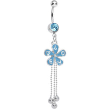 Load image into Gallery viewer, Aqua Gem Blooming Love Blue Spring Flower Dangle Belly Ring
