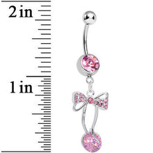 Load image into Gallery viewer, Pink Cubic Zirconia Drop Sweetness Wrapped in a Bow Dangle Belly Ring
