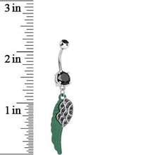 Load image into Gallery viewer, Black Paved Gem On the Green Wing of an Angel Dangle Belly Ring
