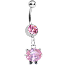 Load image into Gallery viewer, Pink Gem Black Tie Affair Swanky Crystal Cat Head Dangle Belly Ring
